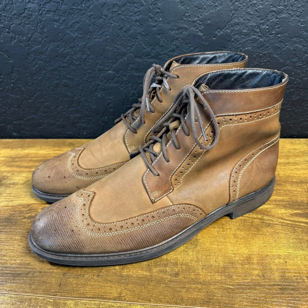 Johnston & Murphy Wingtip 59-31712 Brown Leather Brogue Boots Mens 10M